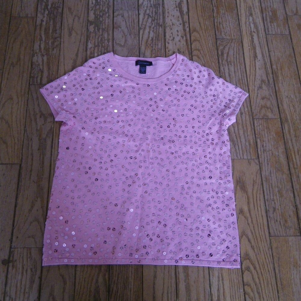 Women’s Cotton Silk Cashmere Blend Short Sleeved Sweater w/ Tons of Sequins - Picture 1 of 3